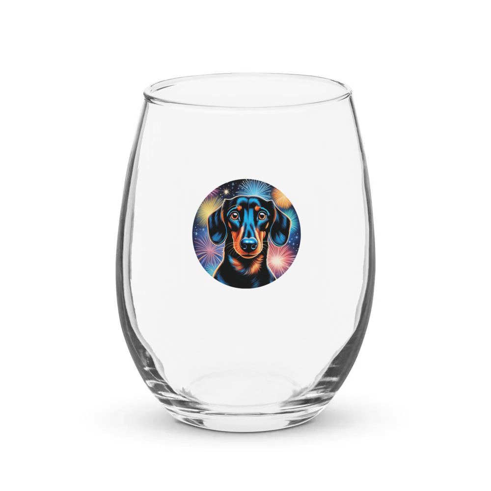 PugMug Custom Black Dachshund Stemless Wine Glass