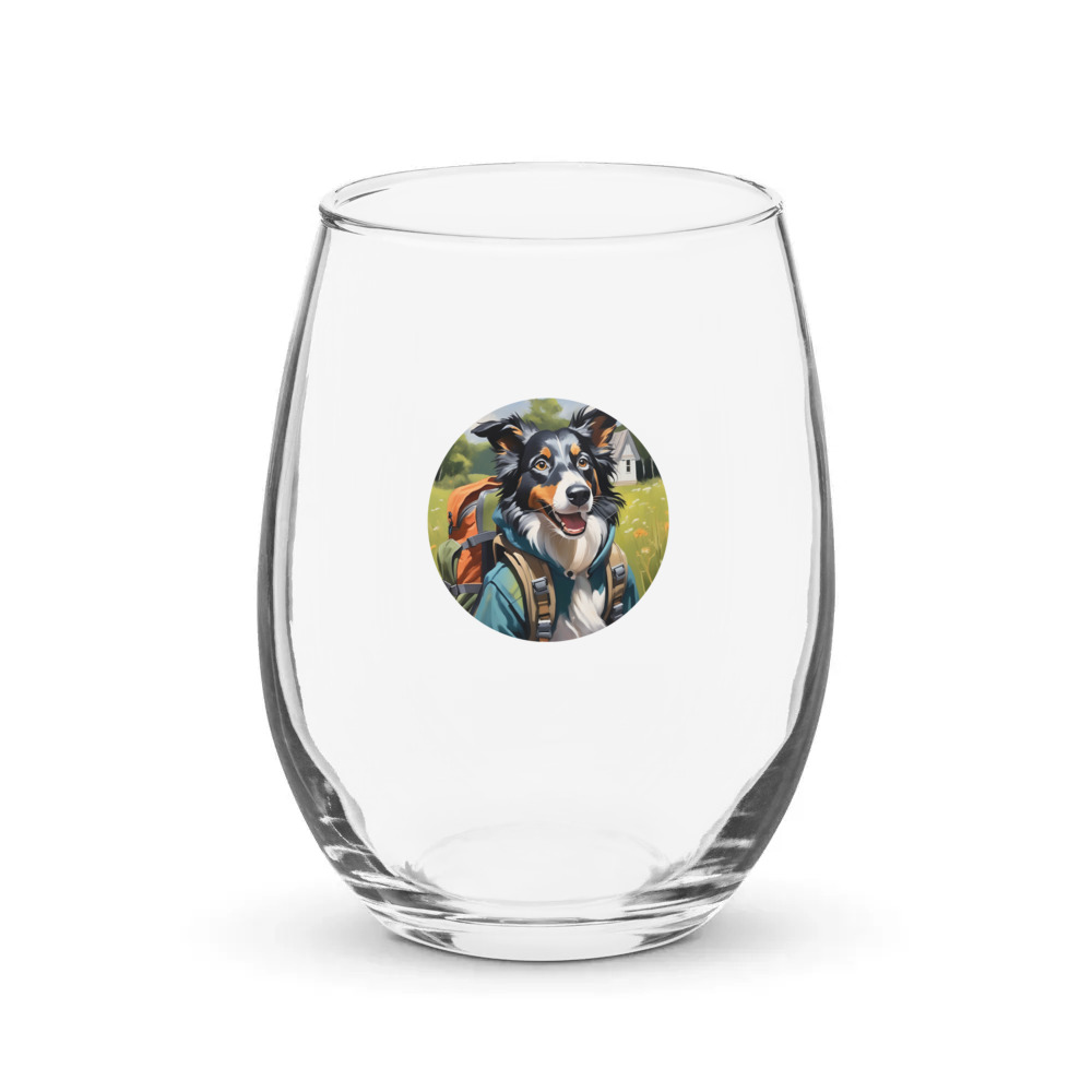 PugMug Custom Border Collie Stemless Wine Glass