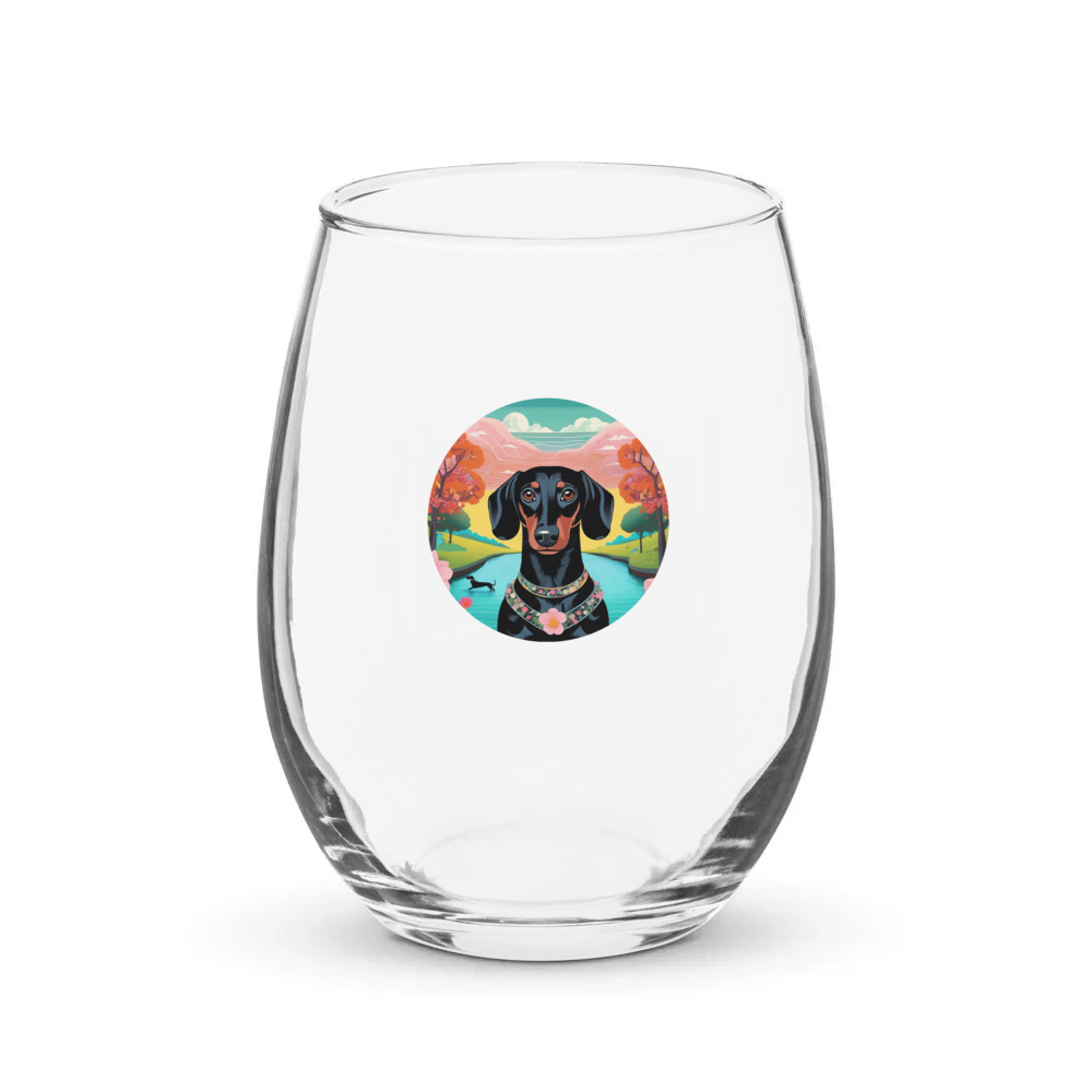 PugMug Custom Black Dachshund Stemless Wine Glass