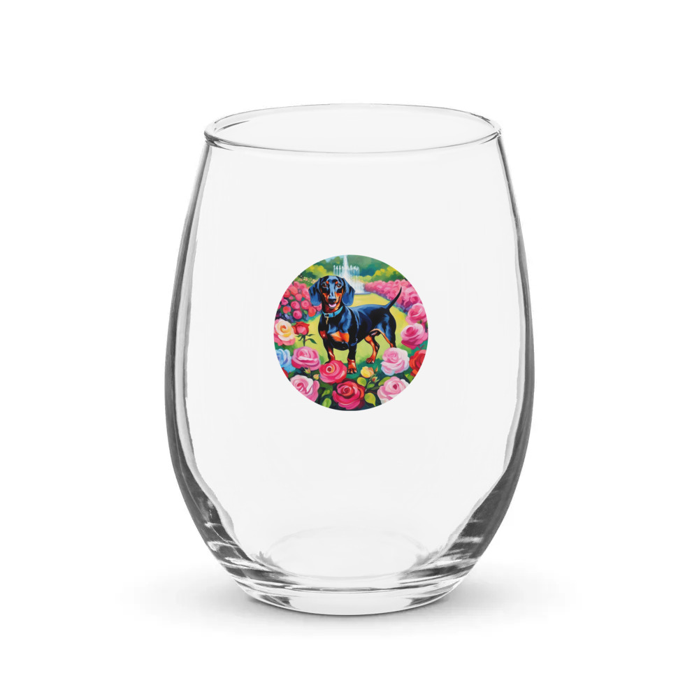 PugMug Custom Black Dachshund Stemless Wine Glass