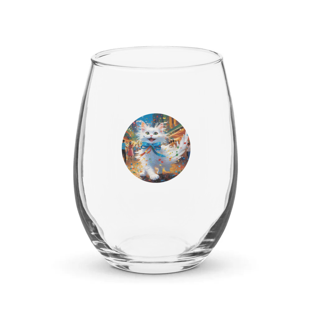 PugMug Custom White Companion Cat Stemless Wine Glass
