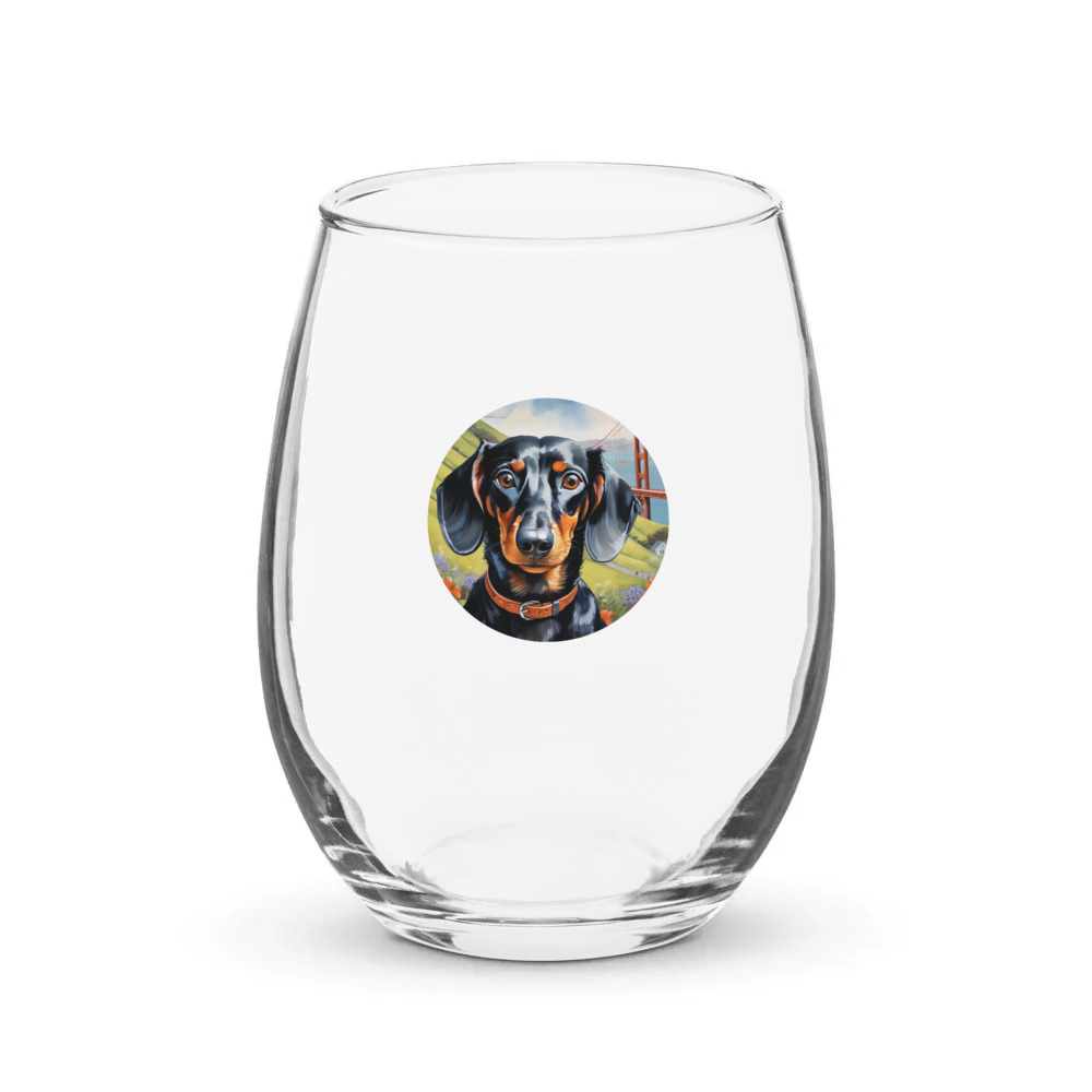 PugMug Custom Black Dachshund Stemless Wine Glass