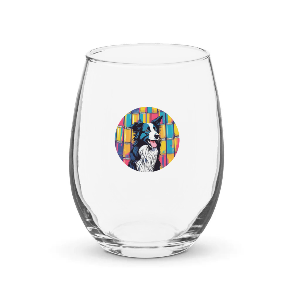 PugMug Custom Border Collie Stemless Wine Glass