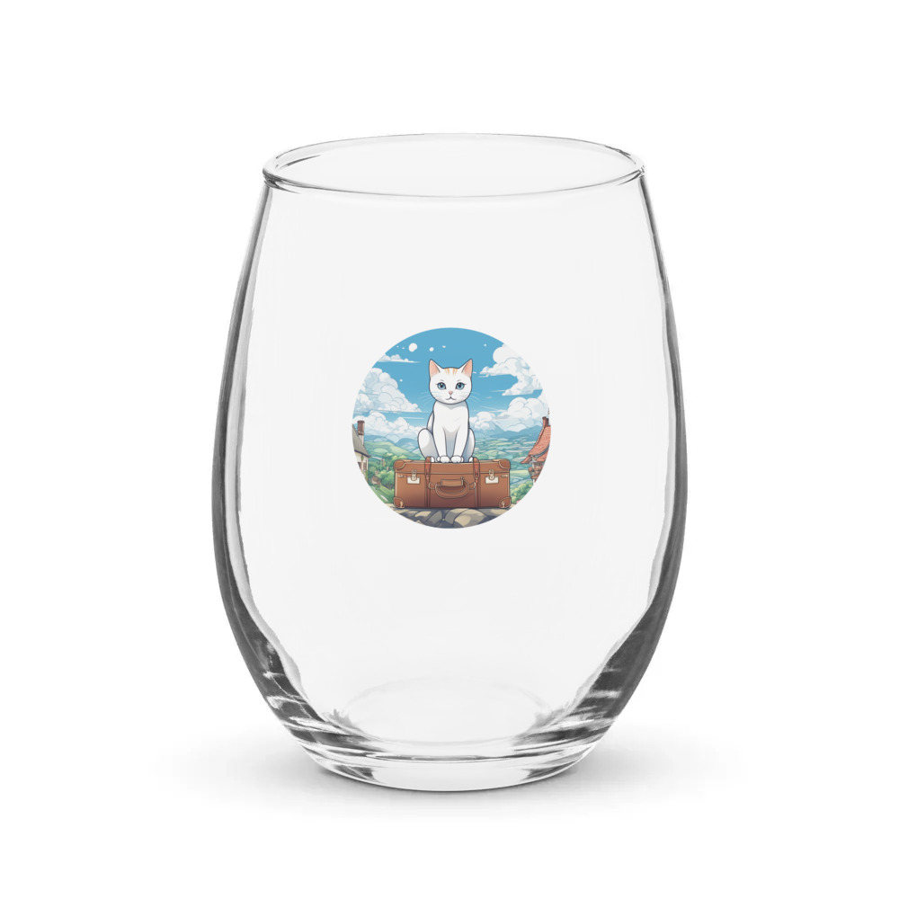 PugMug Custom White Companion Cat Stemless Wine Glass