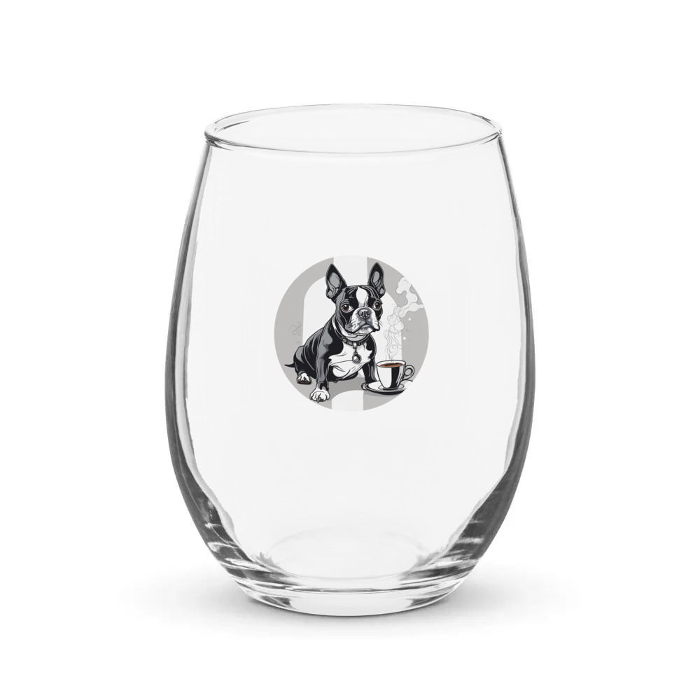 PugMug Custom Boston Terrier Stemless Wine Glass