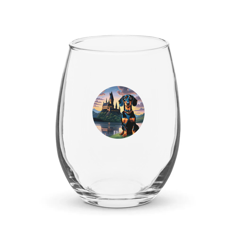 PugMug Custom Black Dachshund Stemless Wine Glass