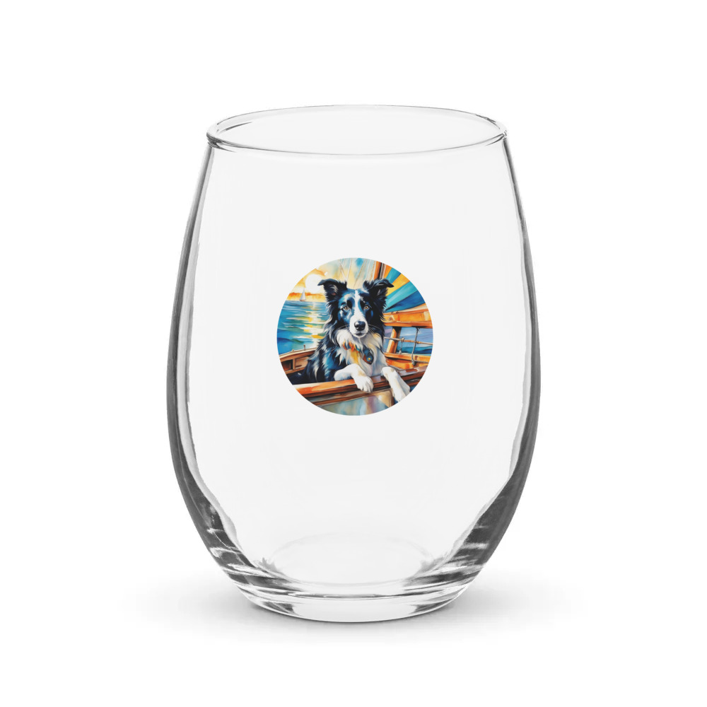 PugMug Custom Border Collie Stemless Wine Glass