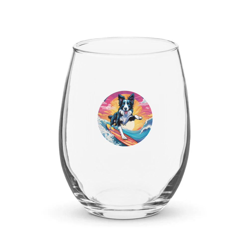 PugMug Custom Border Collie Stemless Wine Glass