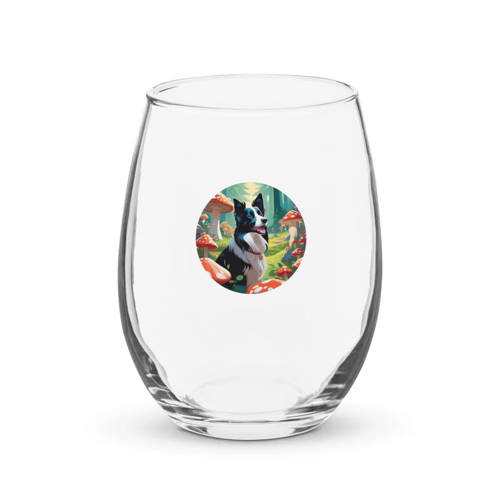 PugMug Custom Border Collie Stemless Wine Glass