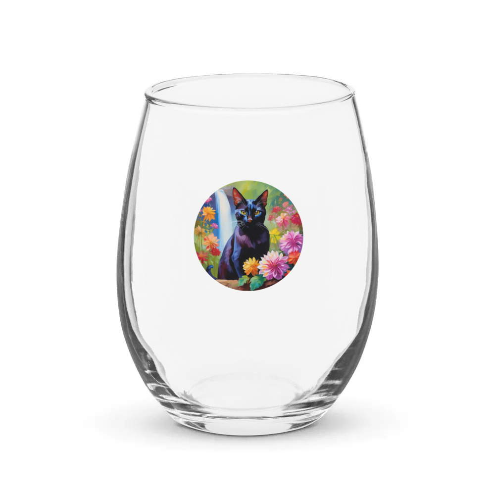 PugMug Custom Black Abyssinian Cat Stemless Wine Glass