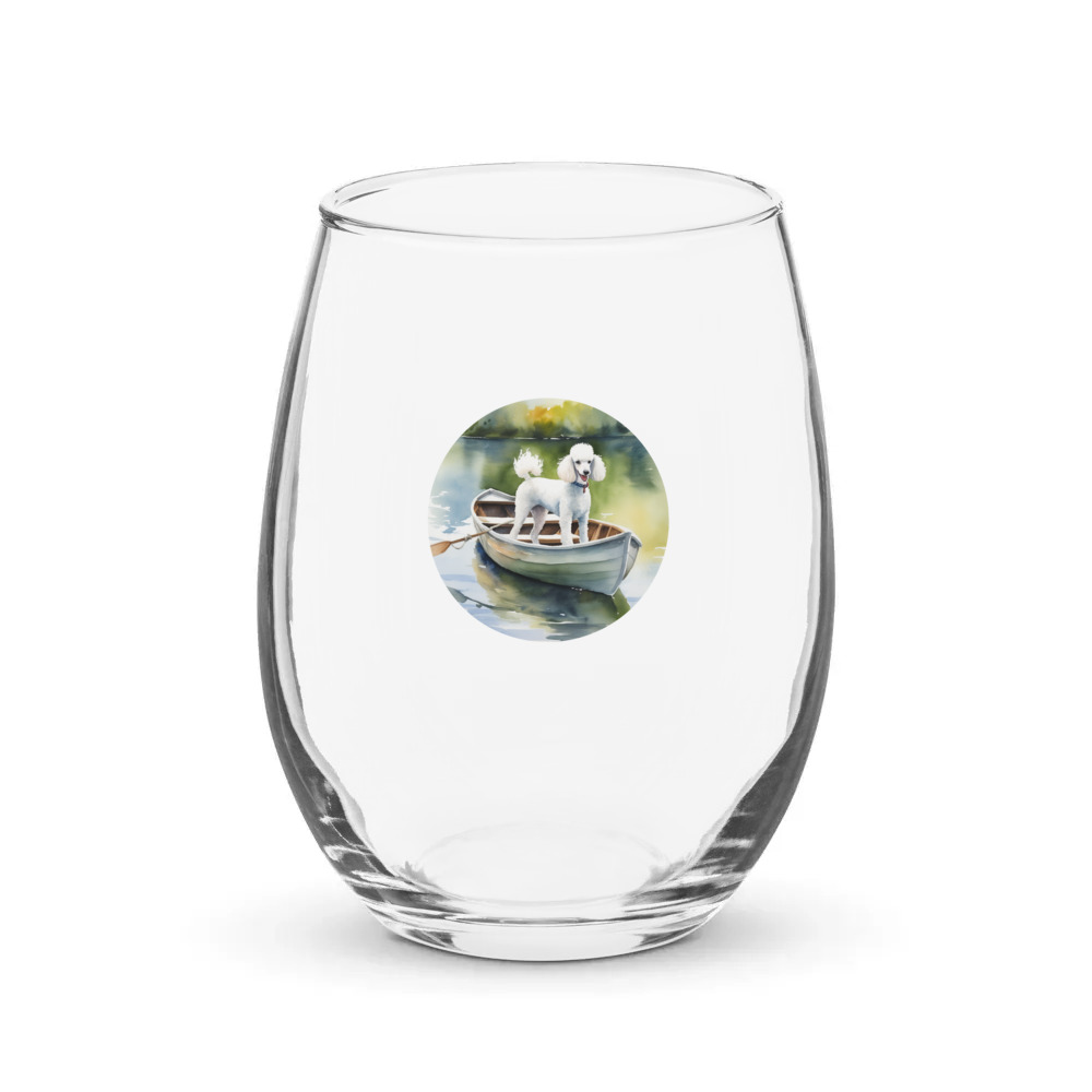 PugMug Custom White Poodle Stemless Wine Glass