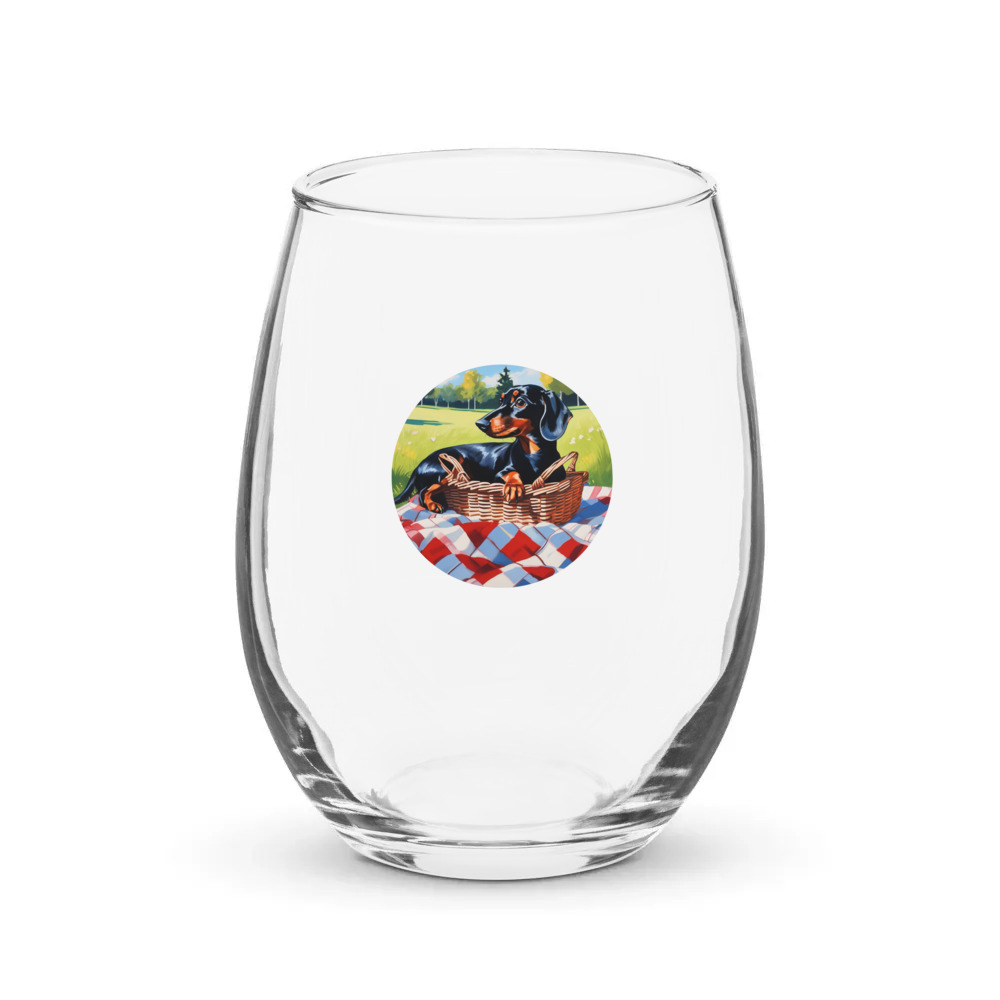 PugMug Custom Black Dachshund Stemless Wine Glass