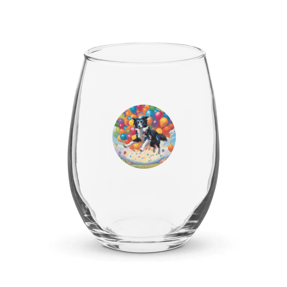 PugMug Custom Border Collie Stemless Wine Glass