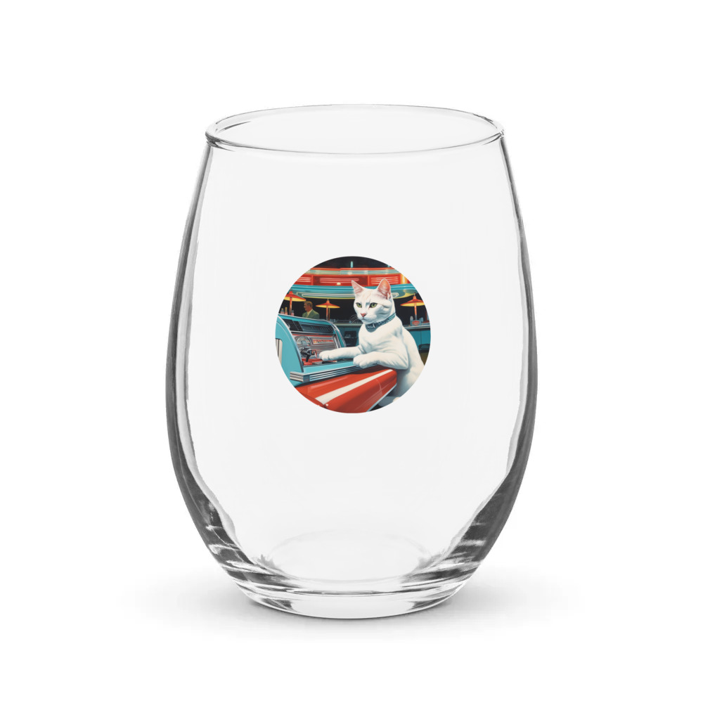 PugMug Custom White Companion Cat Stemless Wine Glass