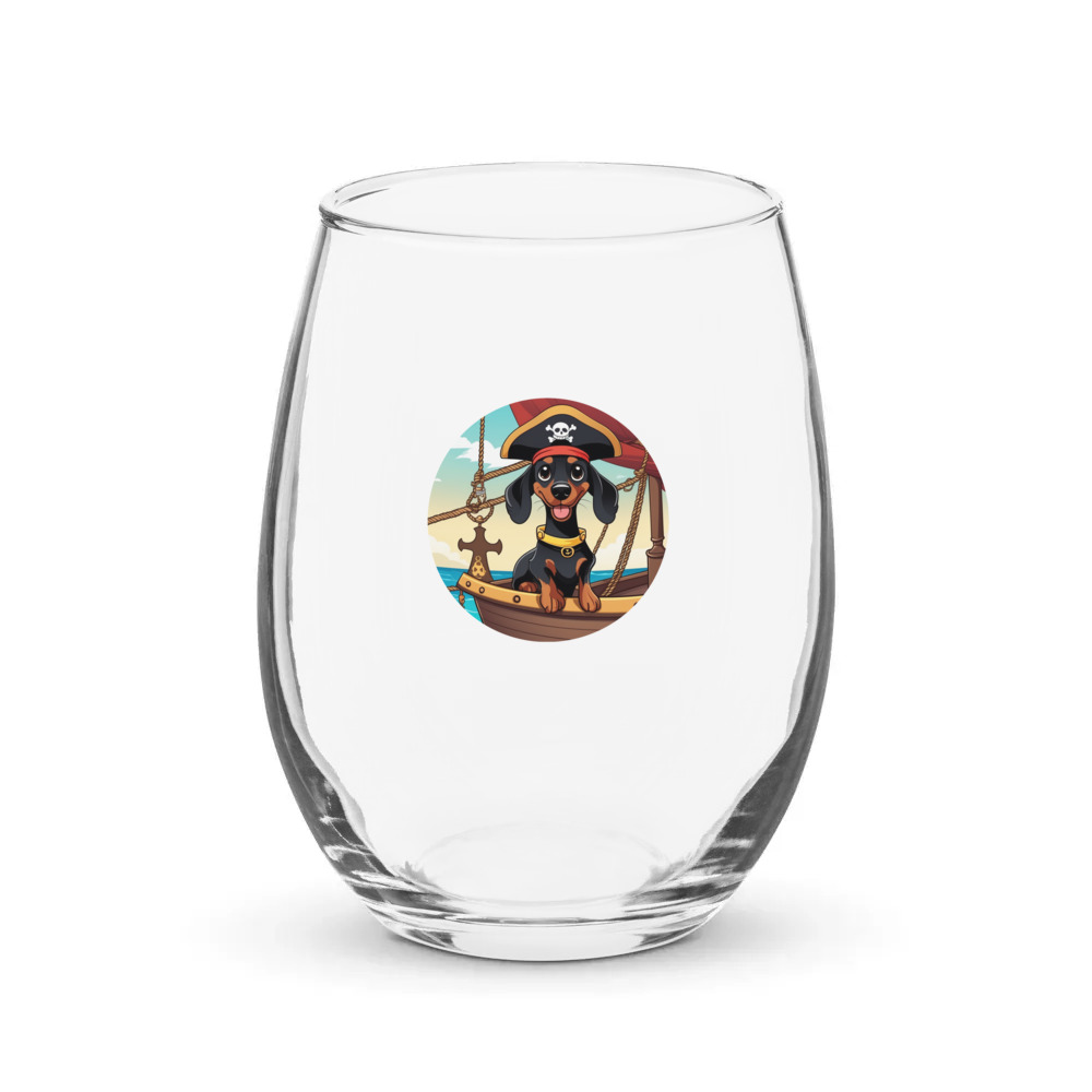 PugMug Custom Black Dachshund Stemless Wine Glass