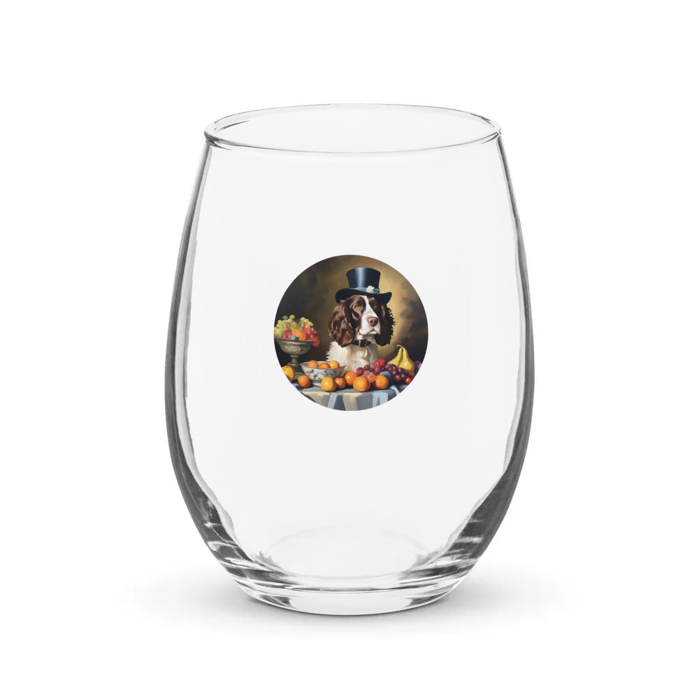 PugMug Custom English Springer Spaniel Stemless Wine Glass