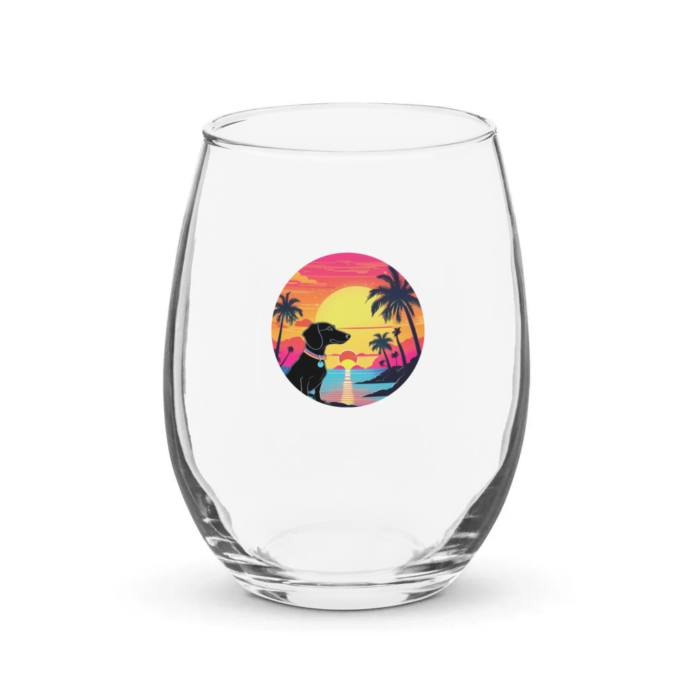 PugMug Custom Black Dachshund Stemless Wine Glass
