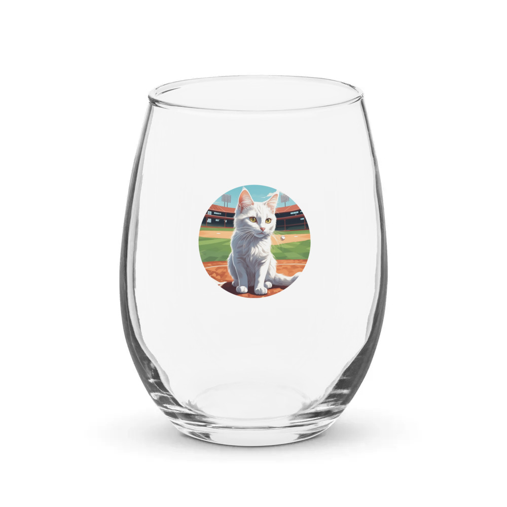 PugMug Custom White Companion Cat Stemless Wine Glass