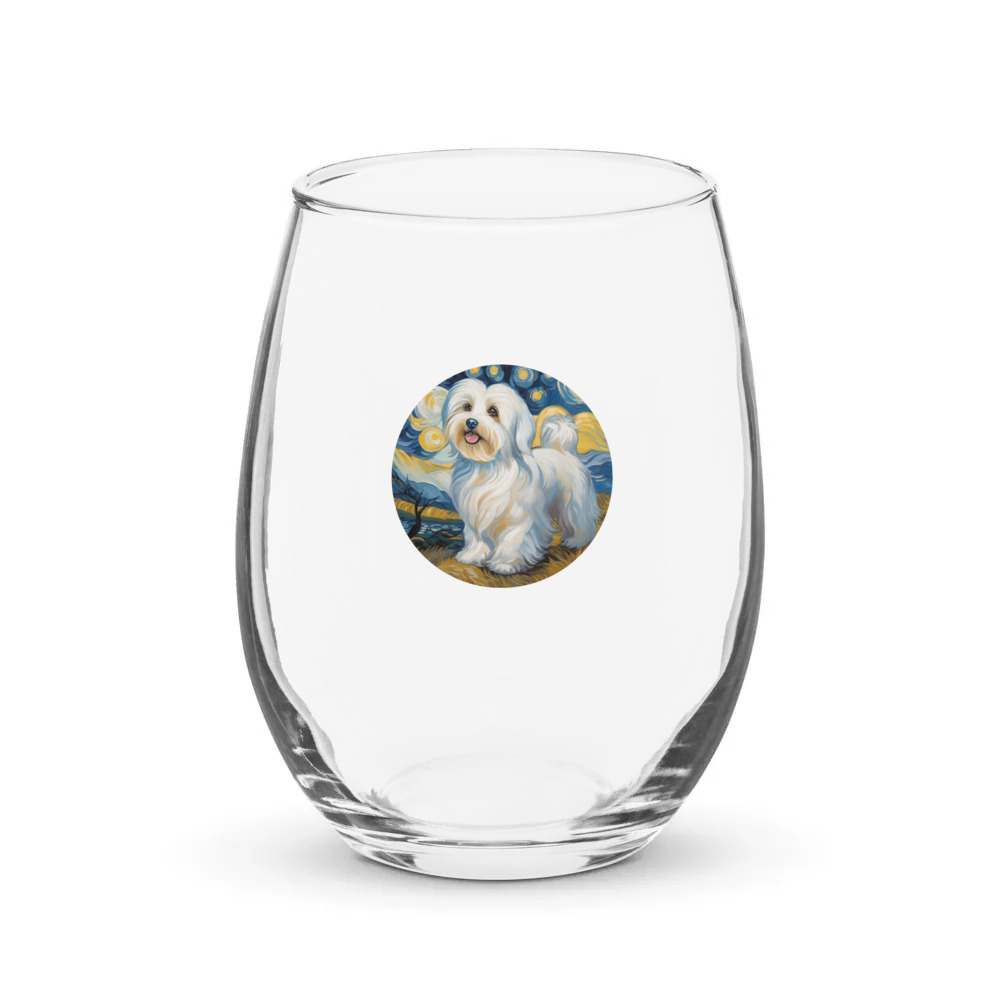 PugMug Custom White Havanese Dog Stemless Wine Glass