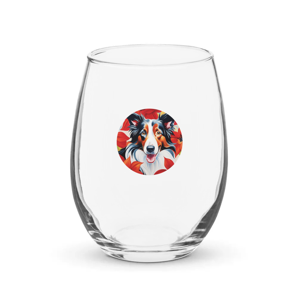 PugMug Custom Border Collie Stemless Wine Glass