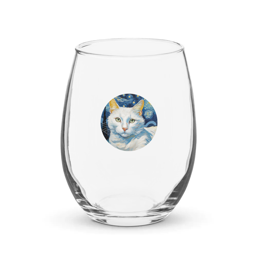 PugMug Custom White Companion Cat Stemless Wine Glass