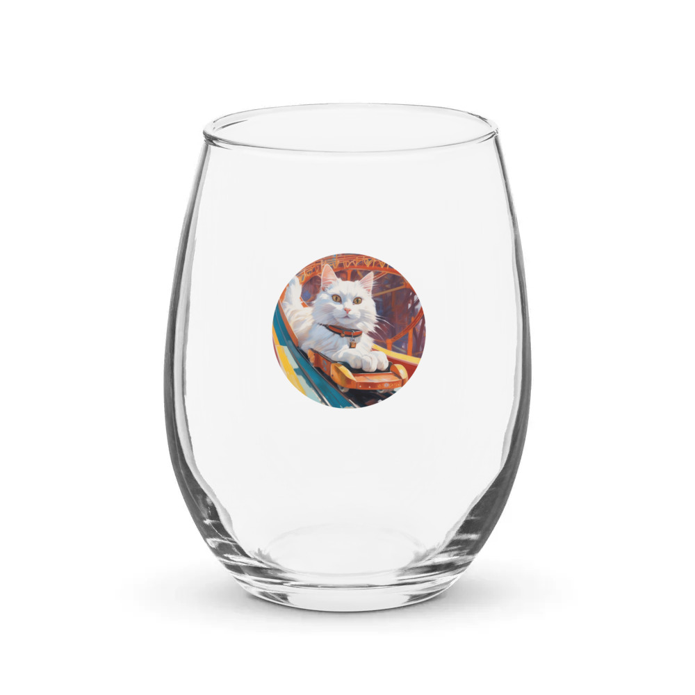 PugMug Custom White Companion Cat Stemless Wine Glass