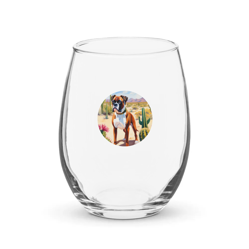 PugMug Custom Boxer Dog Stemless Wine Glass