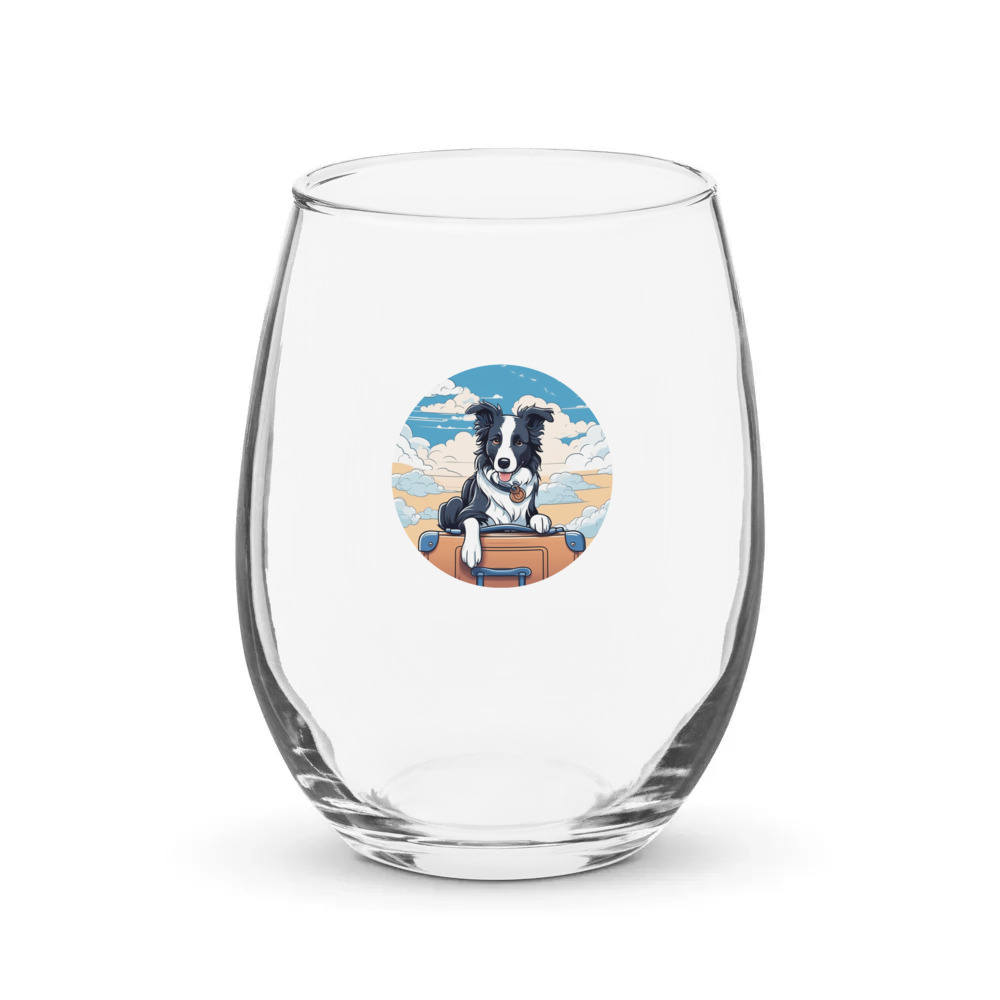 PugMug Custom Border Collie Stemless Wine Glass