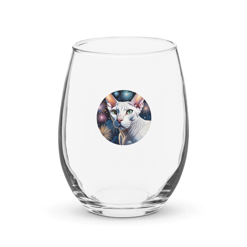 PugMug Custom White Sphynx Cat Stemless Wine Glass