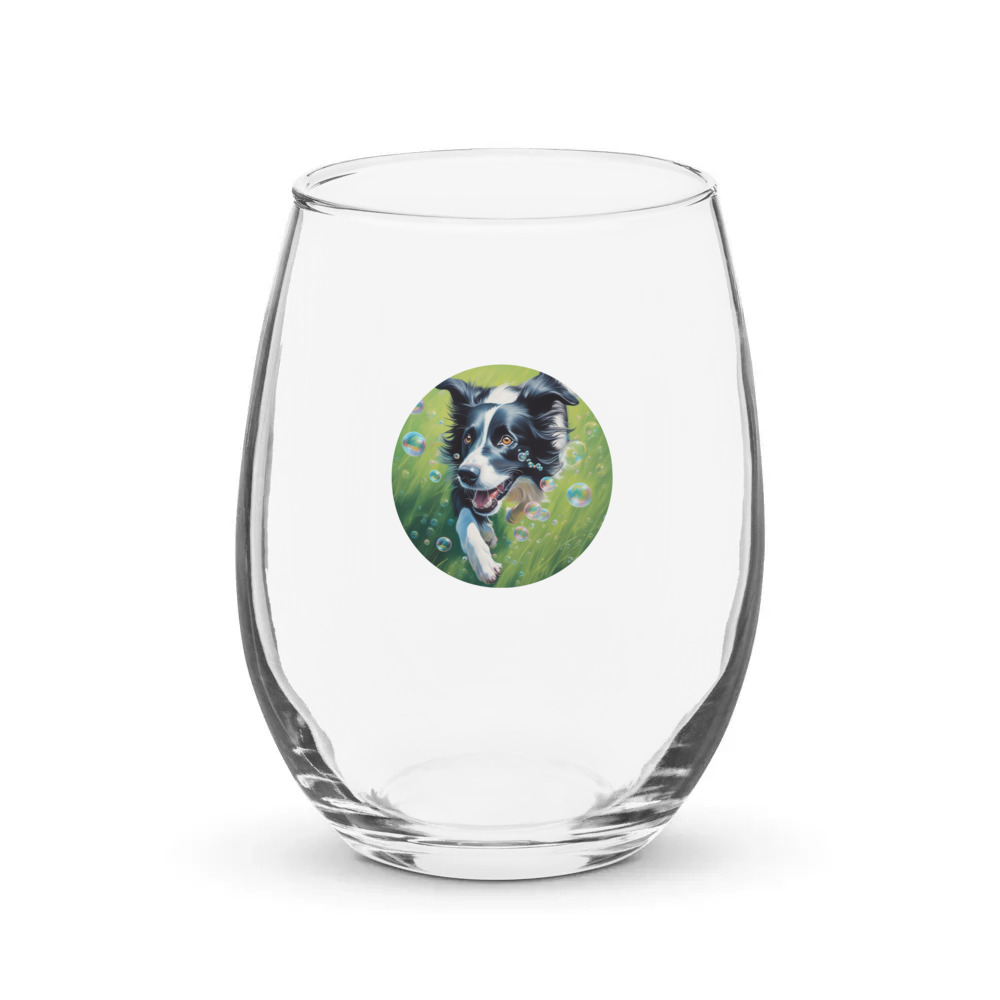 PugMug Custom Border Collie Stemless Wine Glass