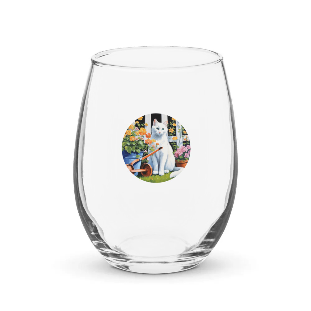 PugMug Custom White Companion Cat Stemless Wine Glass