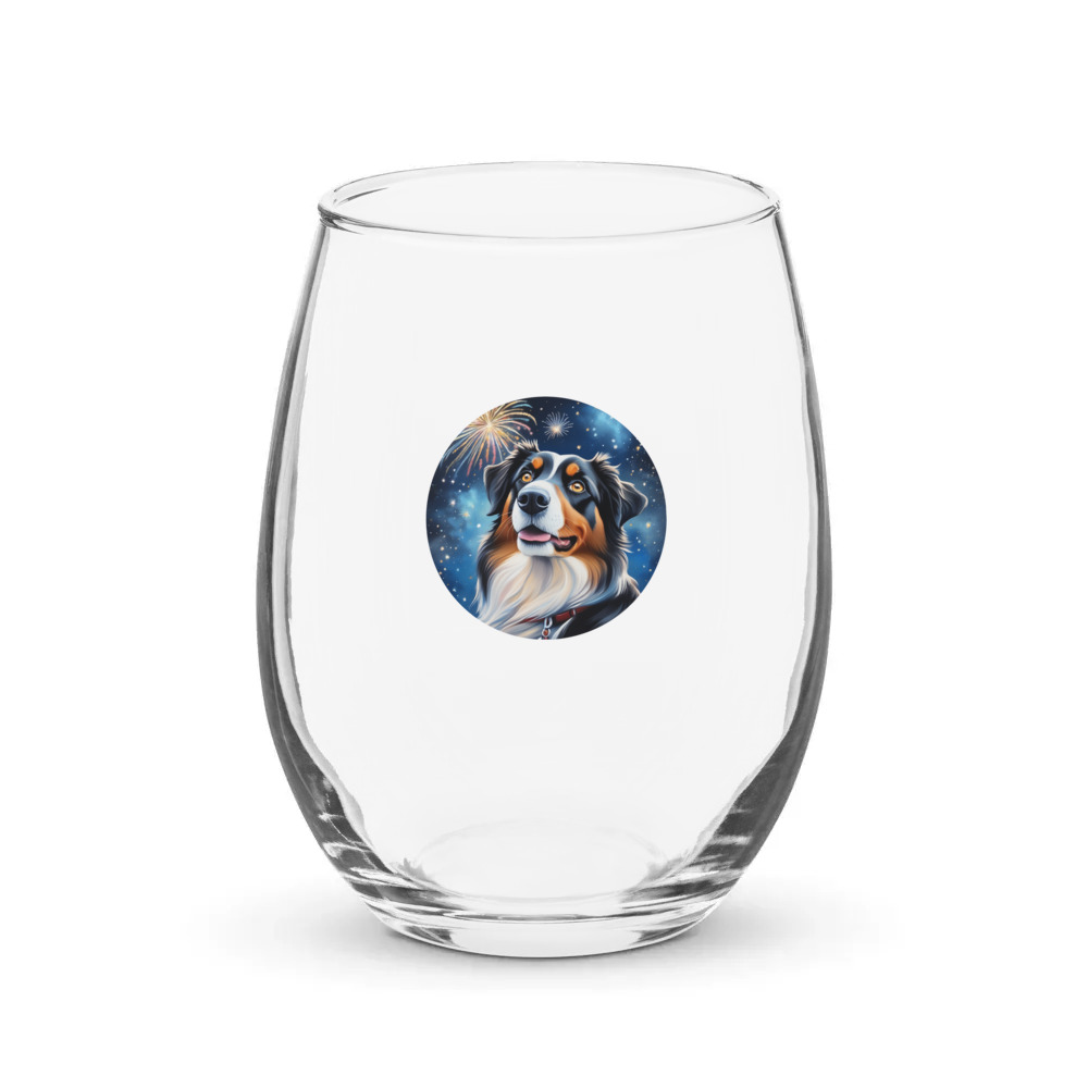 PugMug Custom Miniature American Shepherd Stemless Wine Glass