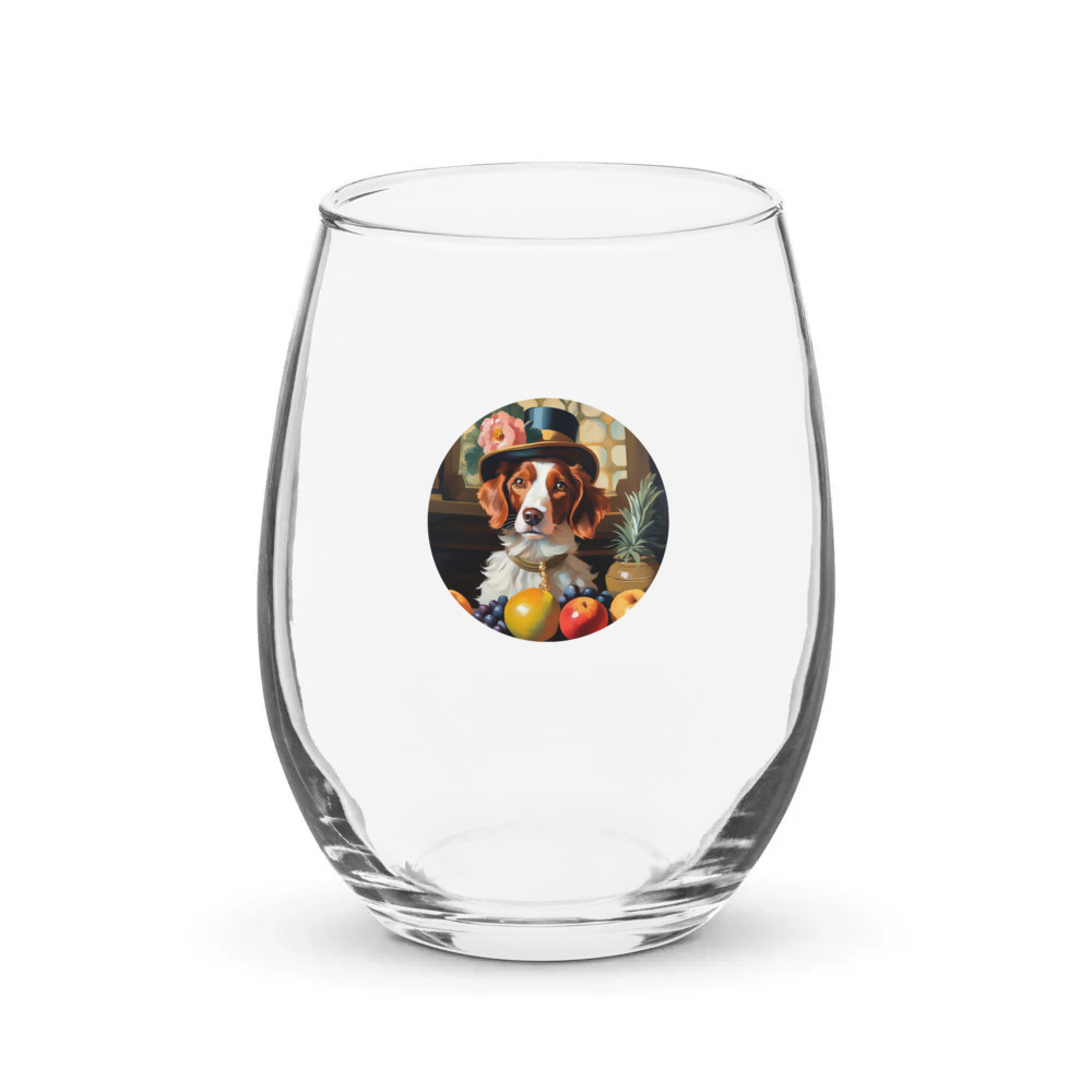 PugMug Custom Brittany Dog Stemless Wine Glass