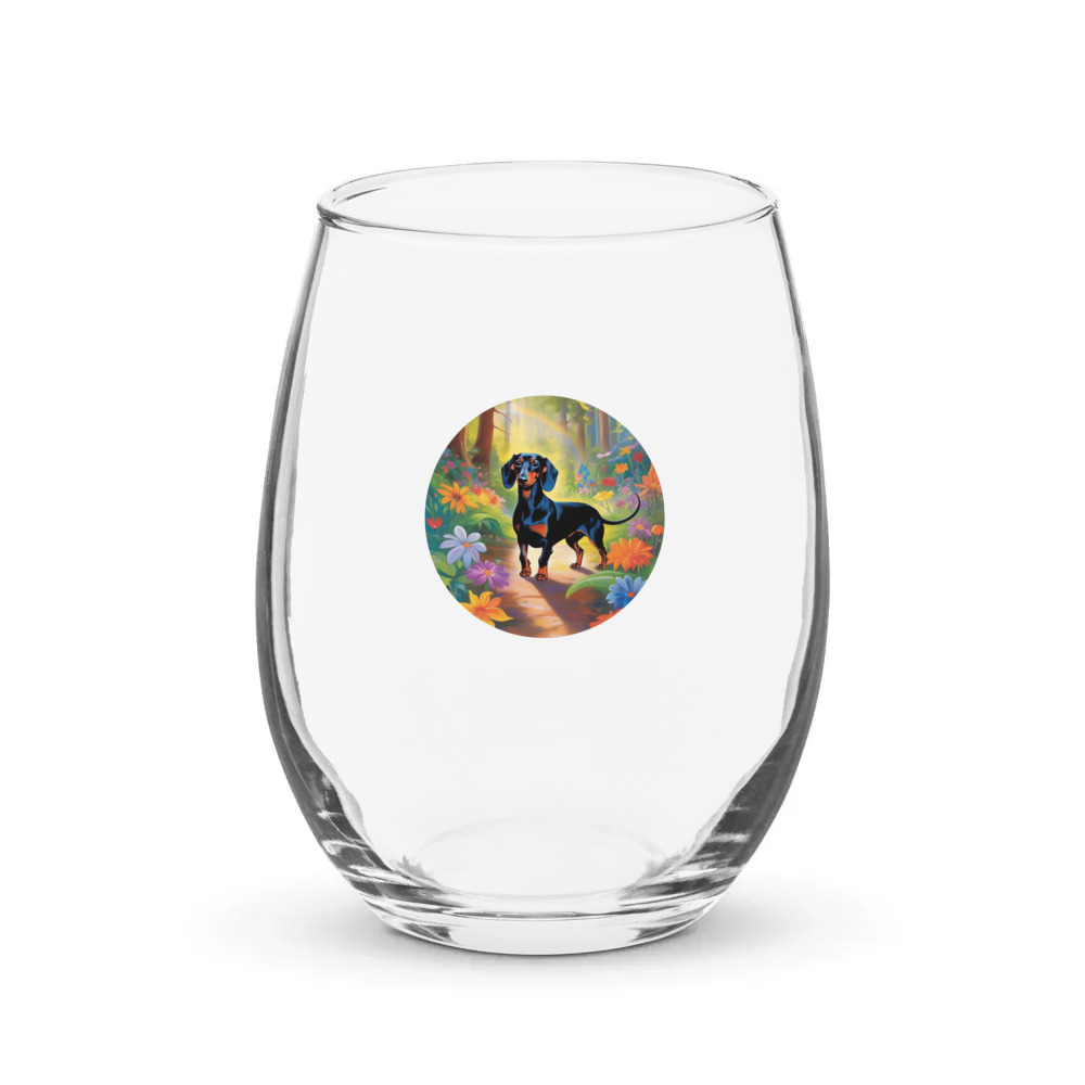 PugMug Custom Black Dachshund Stemless Wine Glass