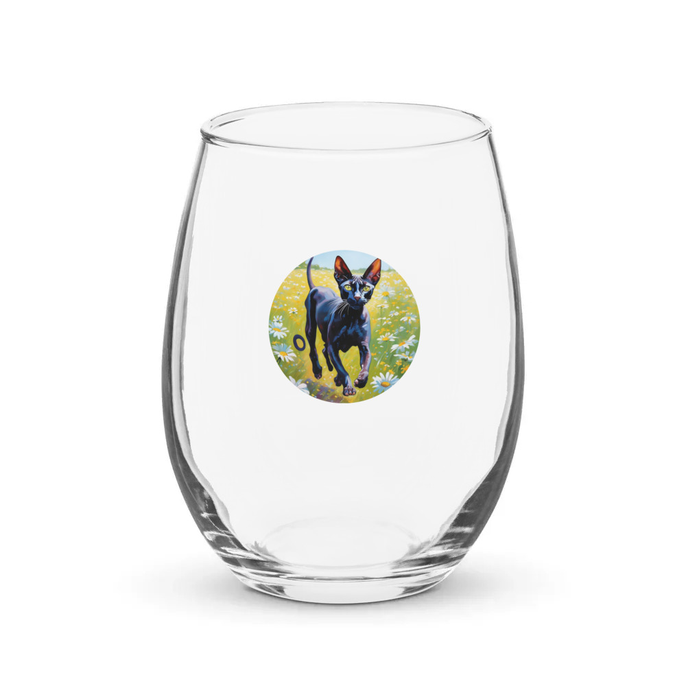 PugMug Custom Black Sphynx Cat Stemless Wine Glass
