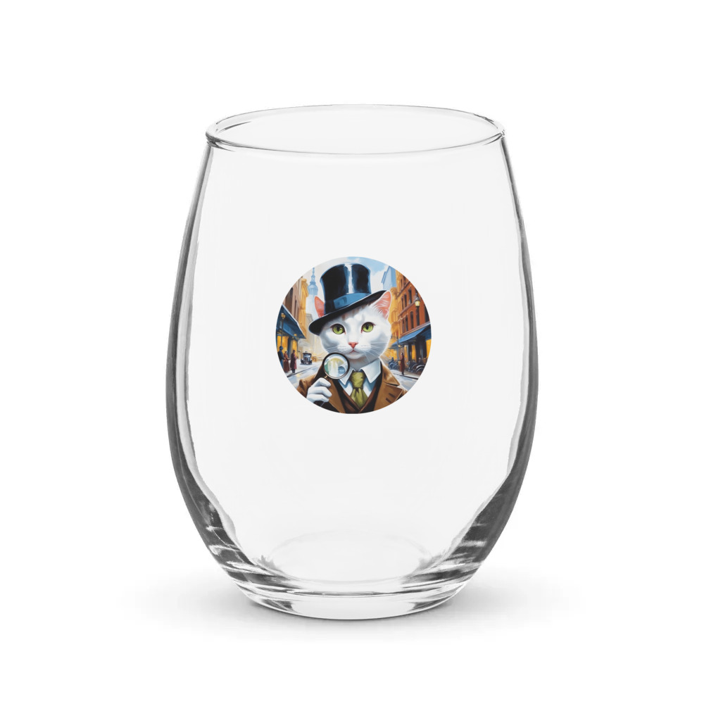 PugMug Custom White Companion Cat Stemless Wine Glass