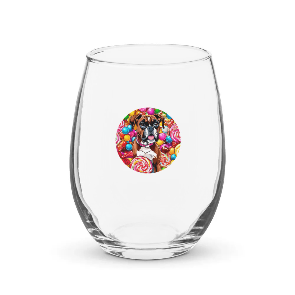 PugMug Custom Boxer Dog Stemless Wine Glass