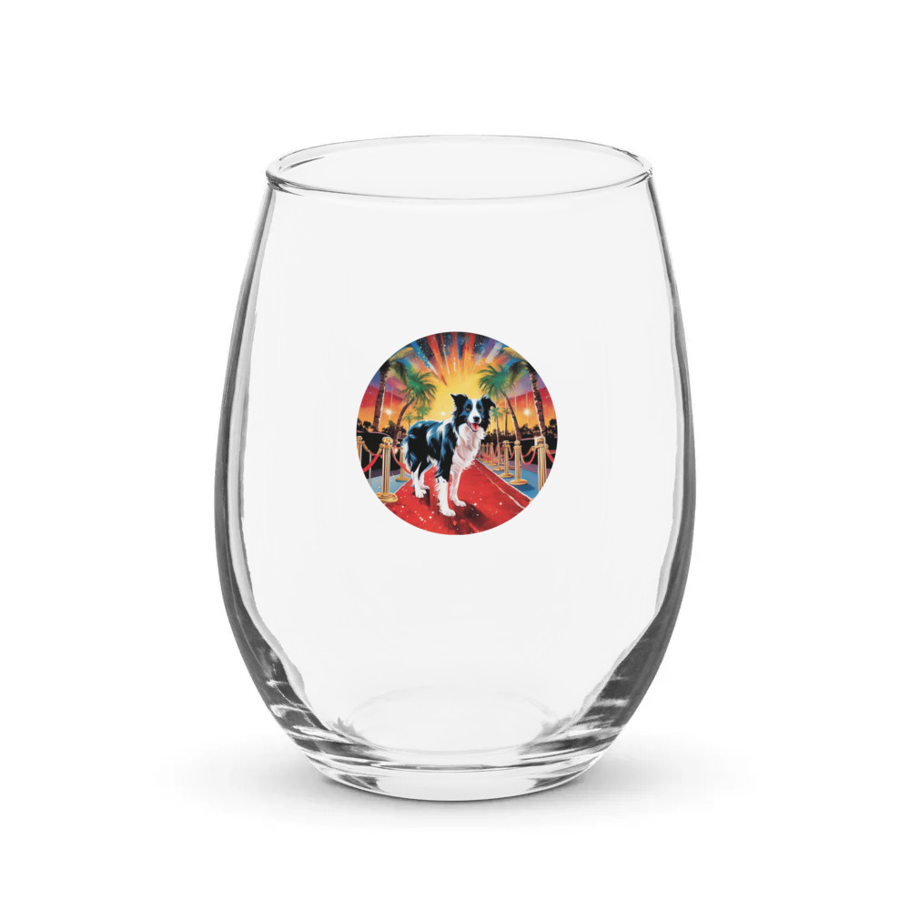 PugMug Custom Border Collie Stemless Wine Glass