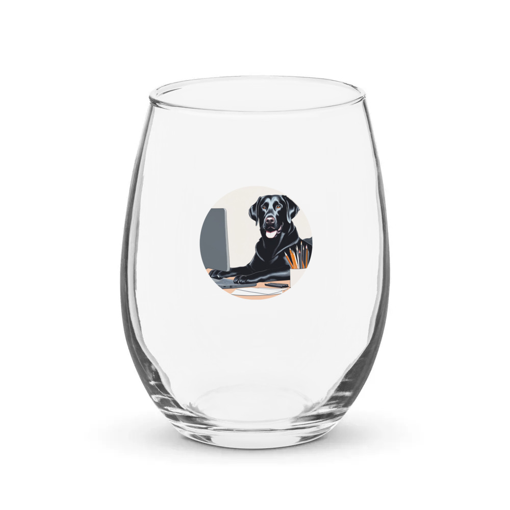 PugMug Custom Black Labrador Retriever Stemless Wine Glass