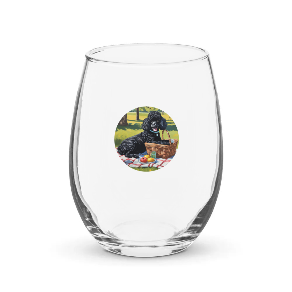 PugMug Custom Black Poodle Stemless Wine Glass