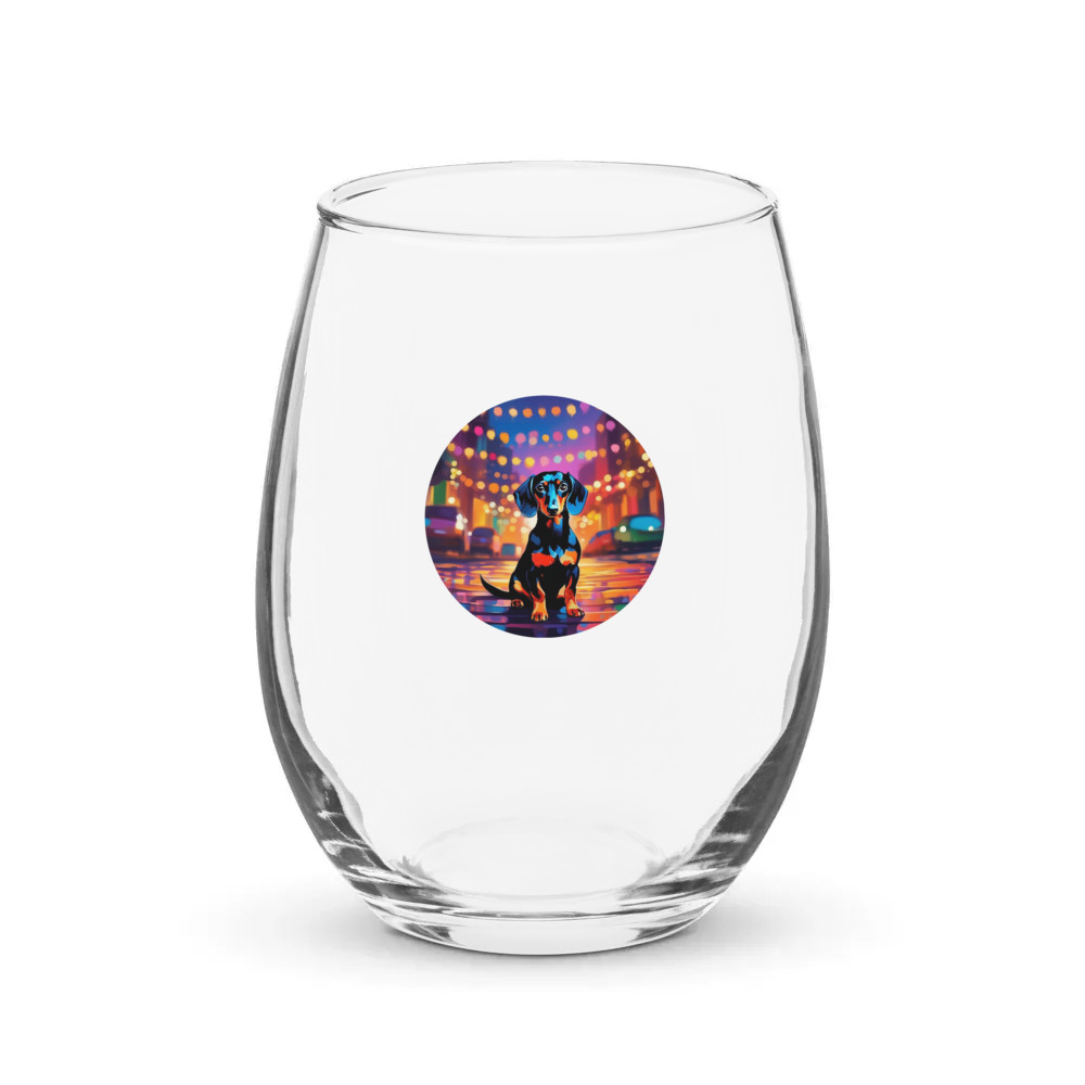 PugMug Custom Black Dachshund Stemless Wine Glass
