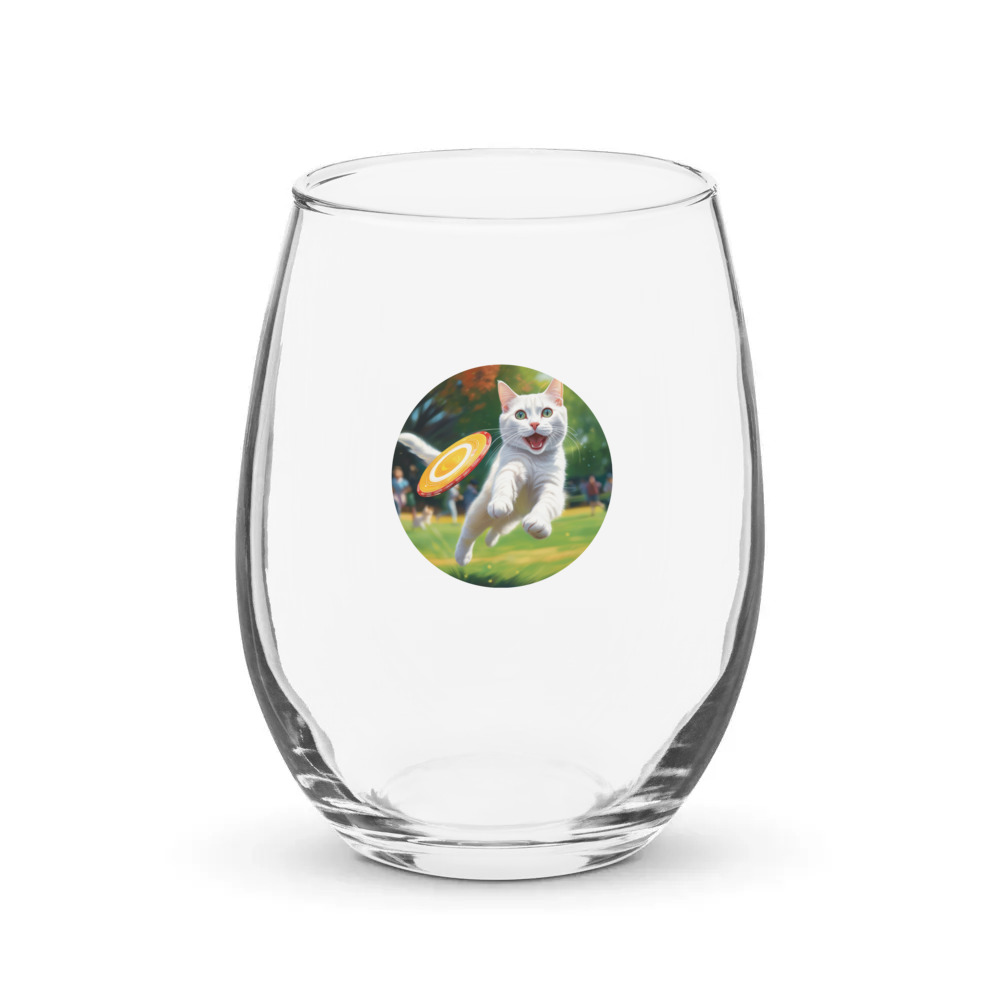PugMug Custom White Companion Cat Stemless Wine Glass