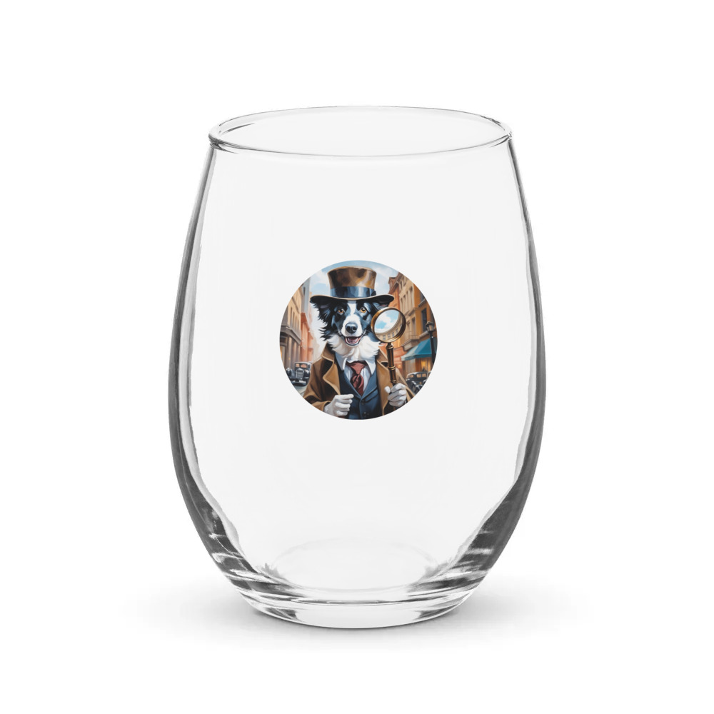 PugMug Custom Border Collie Stemless Wine Glass