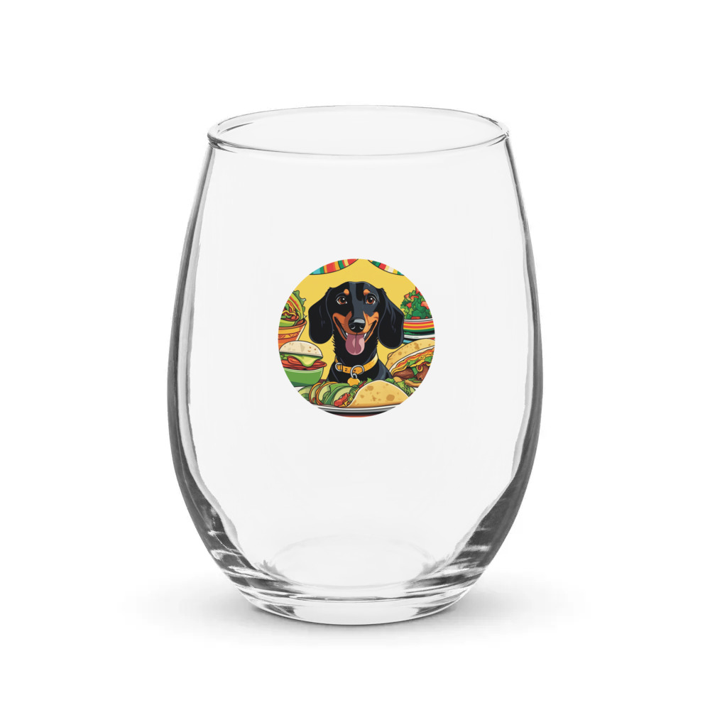 PugMug Custom Black Dachshund Stemless Wine Glass