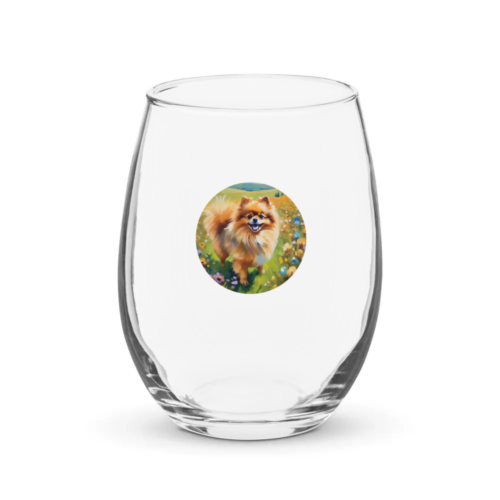 PugMug Custom Tan Pomeranian Stemless Wine Glass