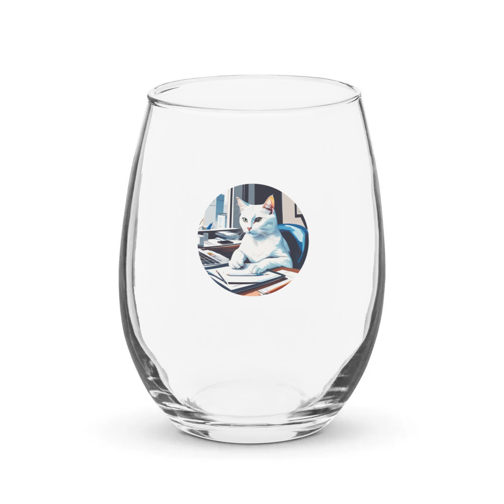 PugMug Custom White Companion Cat Stemless Wine Glass