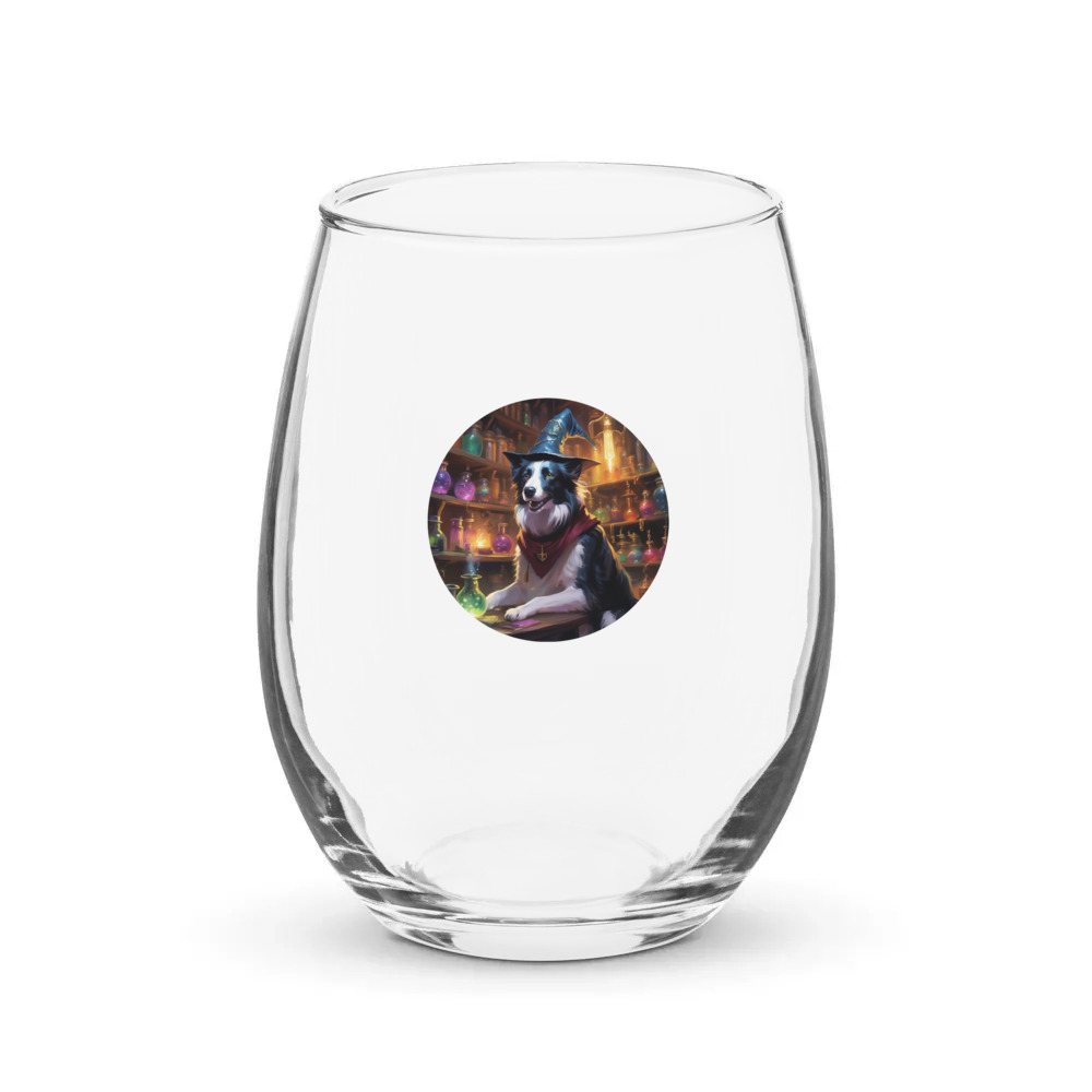 PugMug Custom Border Collie Stemless Wine Glass