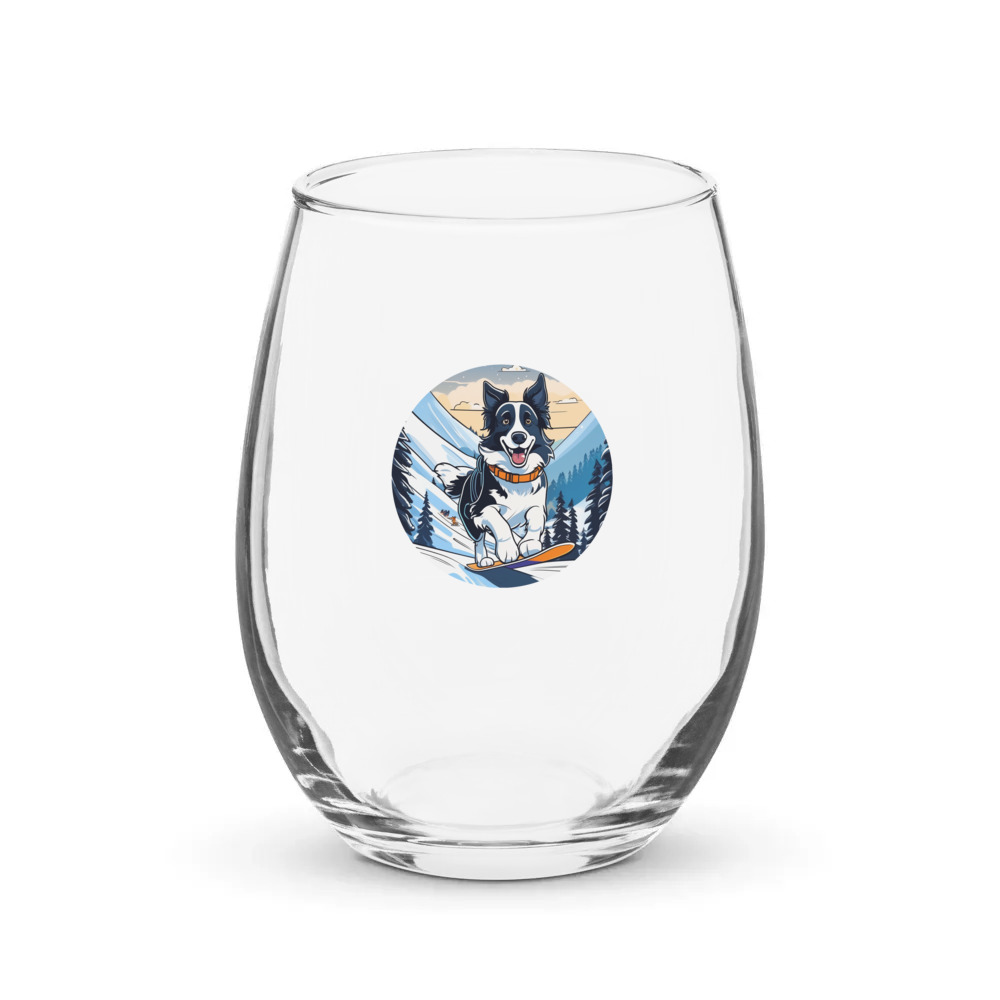 PugMug Custom Border Collie Stemless Wine Glass