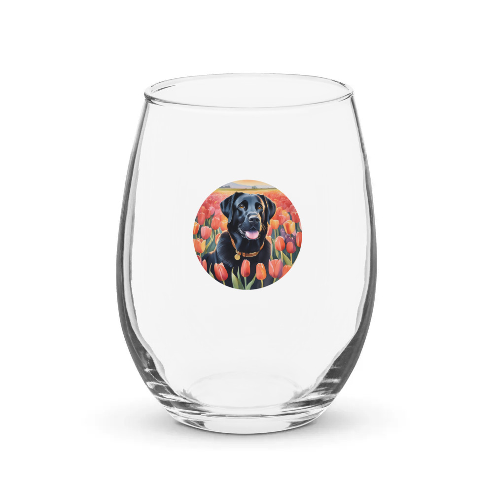 PugMug Custom Black Labrador Retriever Stemless Wine Glass
