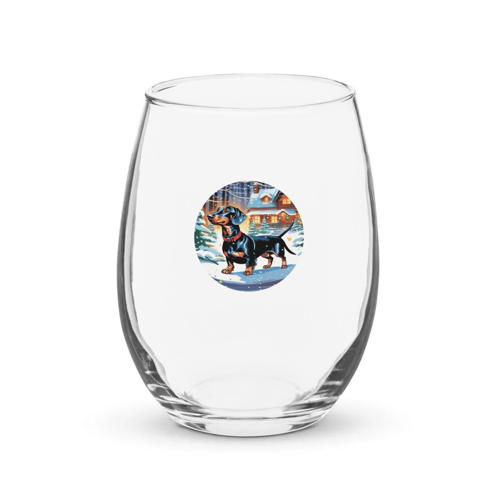 PugMug Custom Black Dachshund Stemless Wine Glass